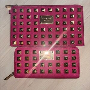 Michael Kors Fuchsia Studded Wallet and Pouch Set